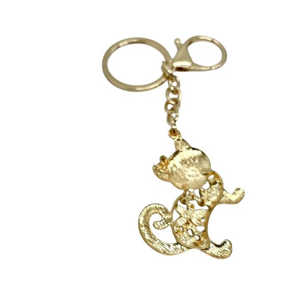 3/$30 CAT KEYCHAIN GOLD TONE ENAMEL RHINESTONE PURPLE BAG CHARM NWT GIFT - Picture 8 of 9